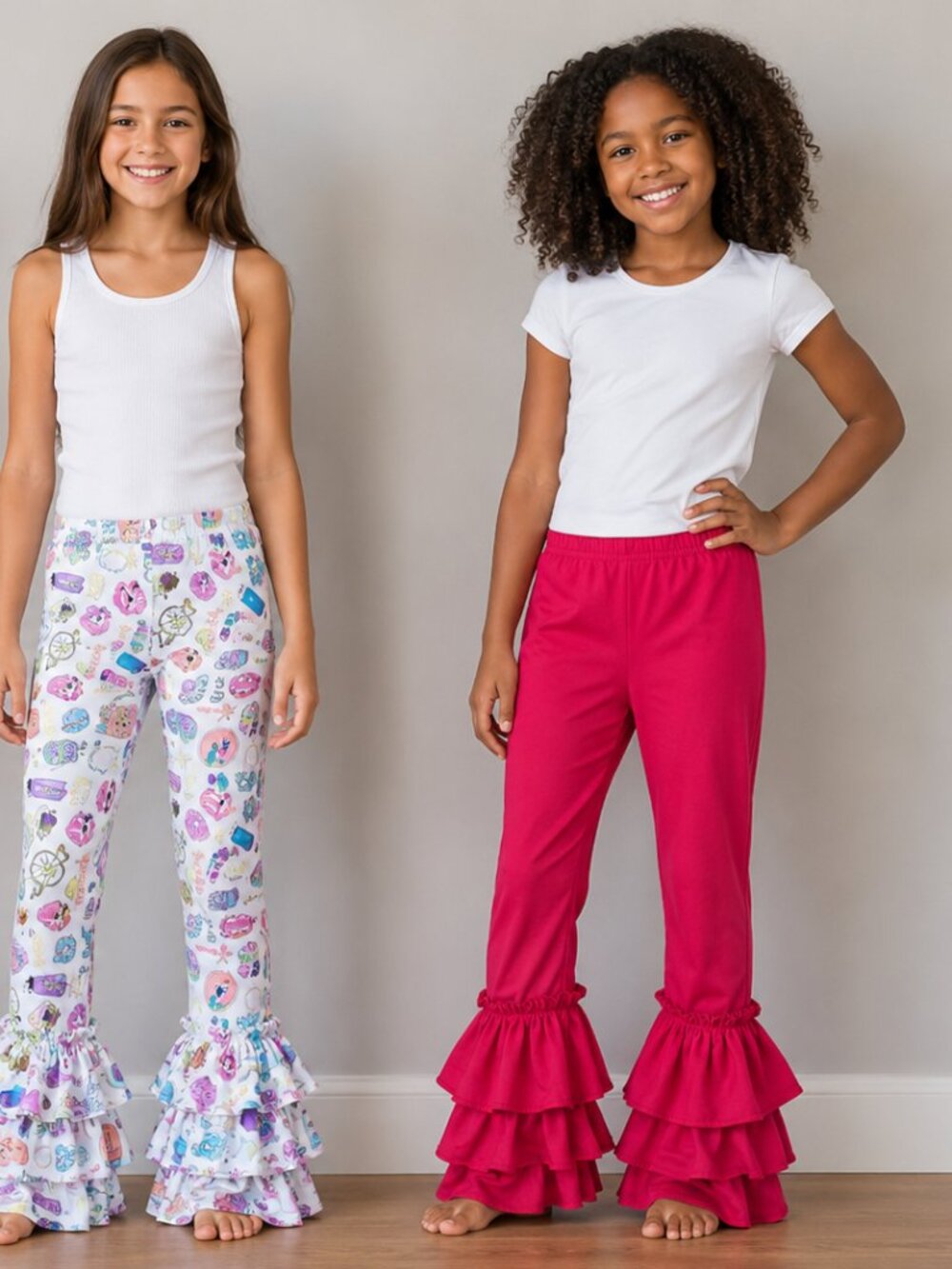 Custom Pink Print Ruffle Hem Boutique Leggings Girls Size 10